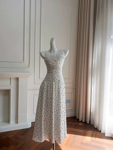 A Line Spaghetti Straps Polka Dots Lace Chiffon Prom Dress Formal Dress HZ1023